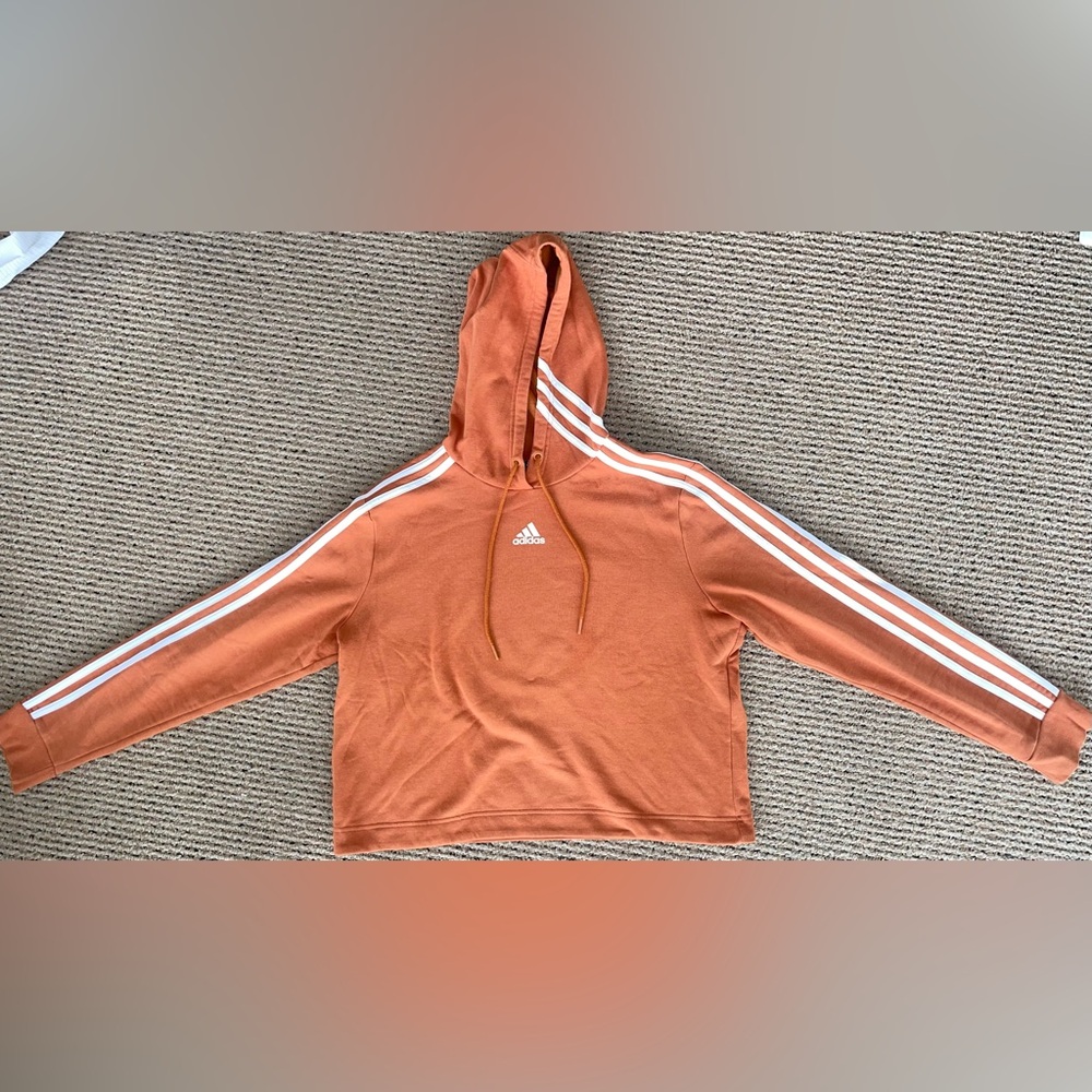 Adidas Burnt Orange Hoodie with White Stripes